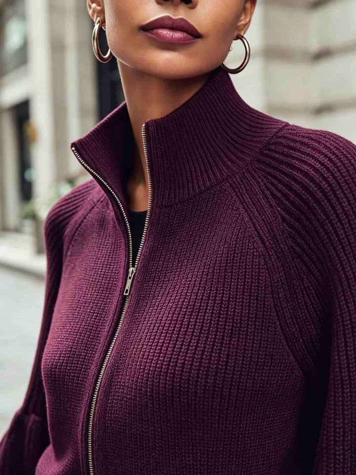 Zip-Up Puff-Sleeve kardigan