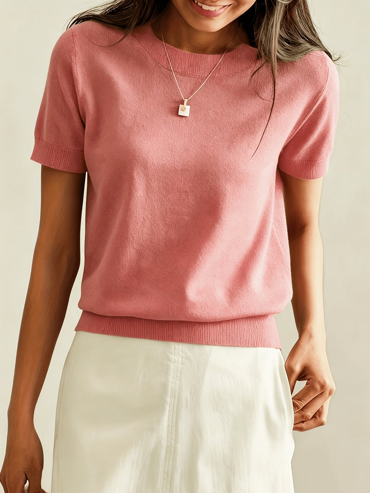 Fine-Knit krótki rękaw sweter