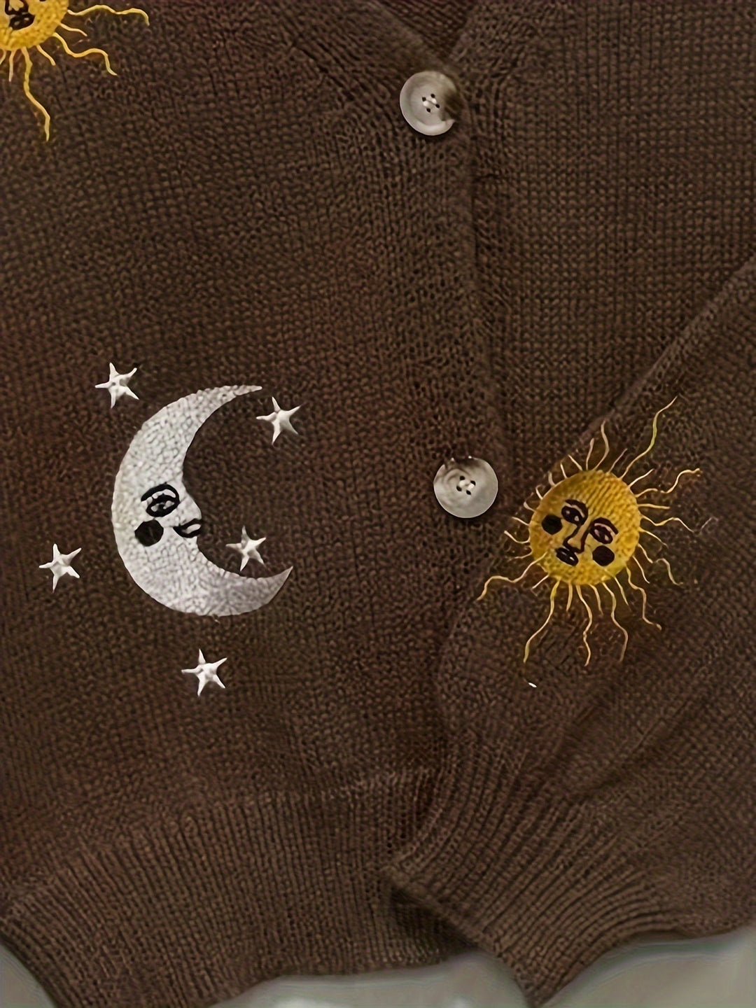 Celestial haftowany Lantern-Sleeve kardigan