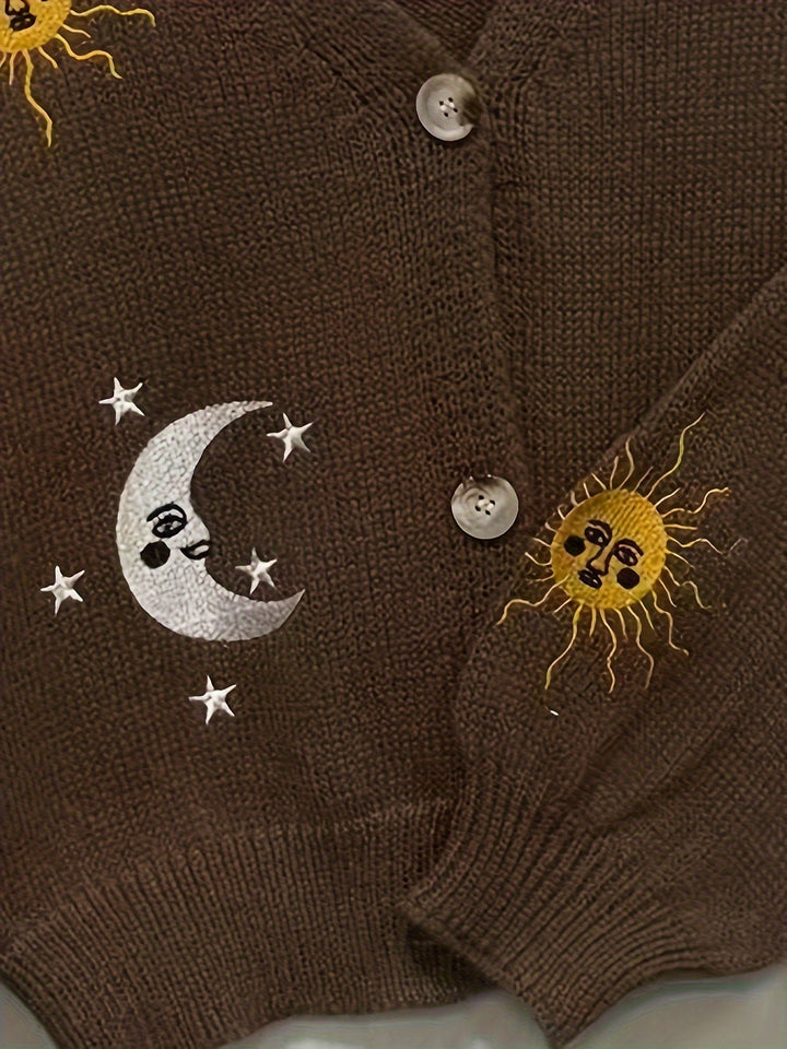 Celestial haftowany Lantern-Sleeve kardigan