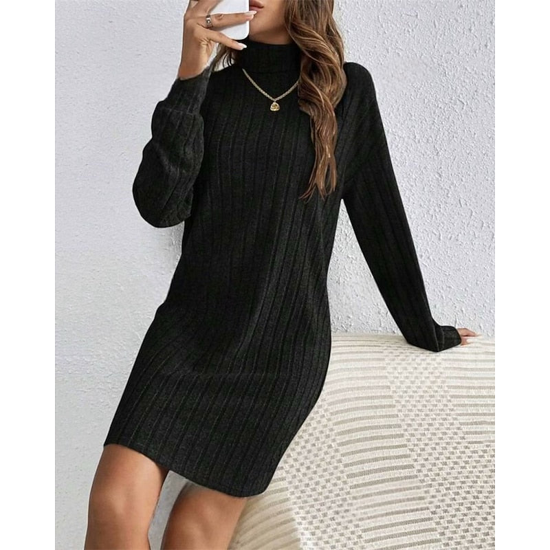 Prążkowany Roll-Neck sukienka