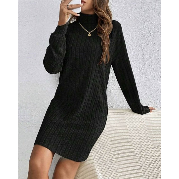 Prążkowany Roll-Neck sukienka
