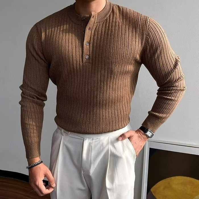 Prążkowany Henley sweter