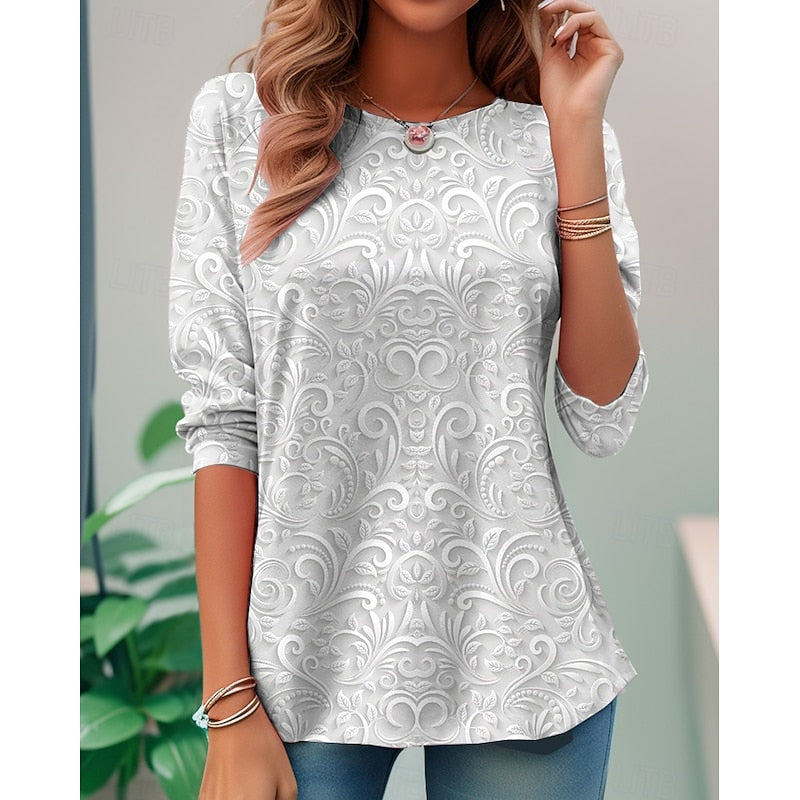 Elegancki kwiatowy długi-rękaw tunika top