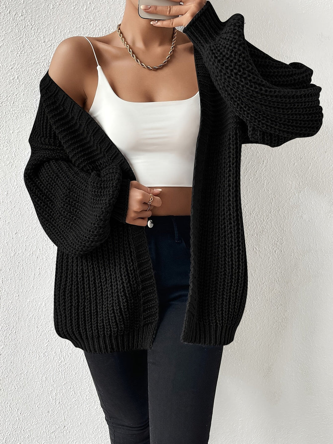 Swobodny Chunky-Knit kardigan