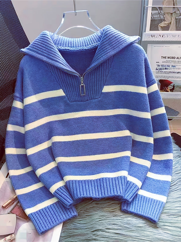 W paski zamek 1/4 sweter