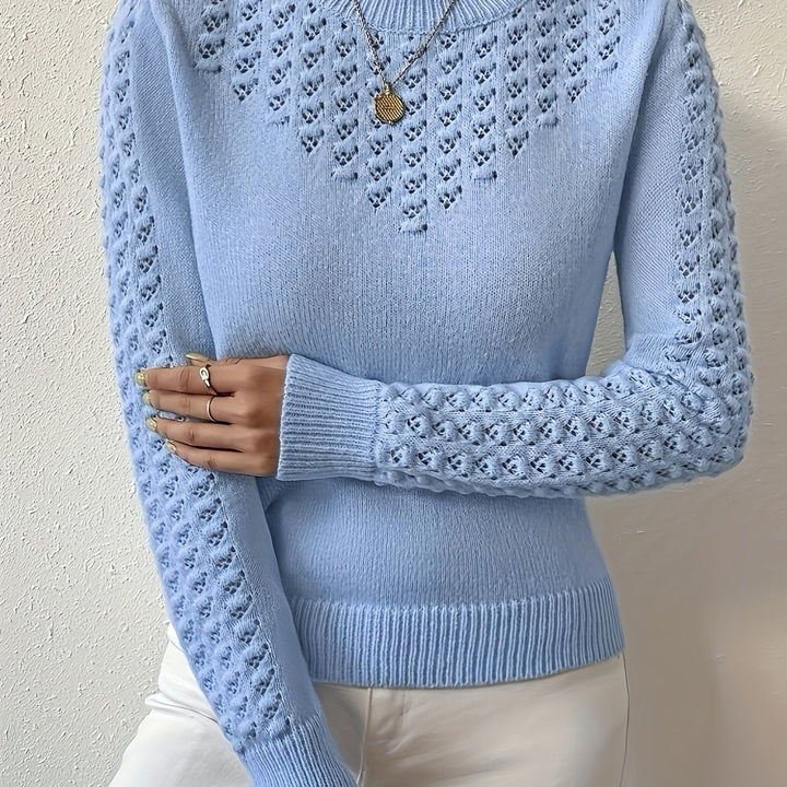 Pointelle-Knit Round szyja sweter