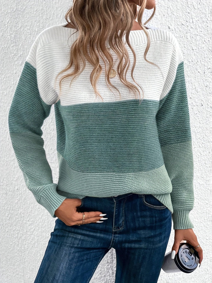Blok kolorów Drop-Shoulder sweter