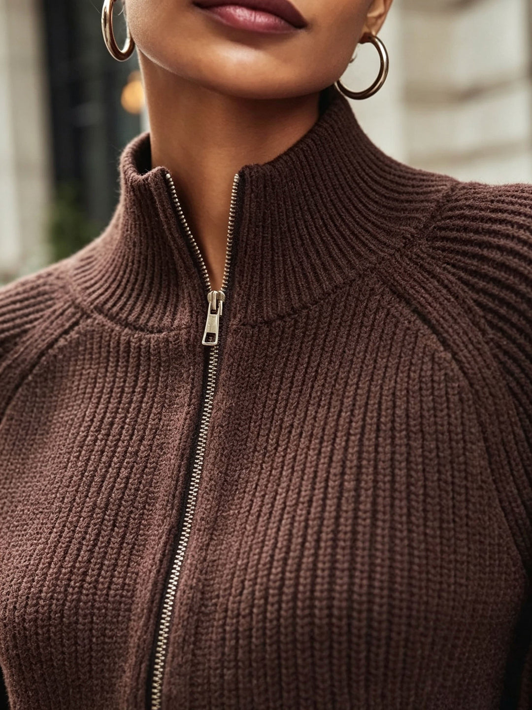 Zip-Up Puff-Sleeve kardigan
