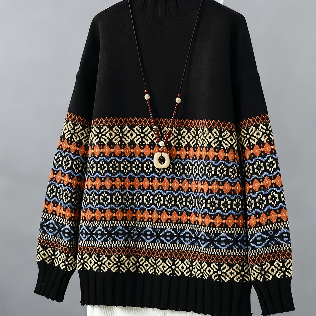 Vintage Jacquard luźny-krój sweter