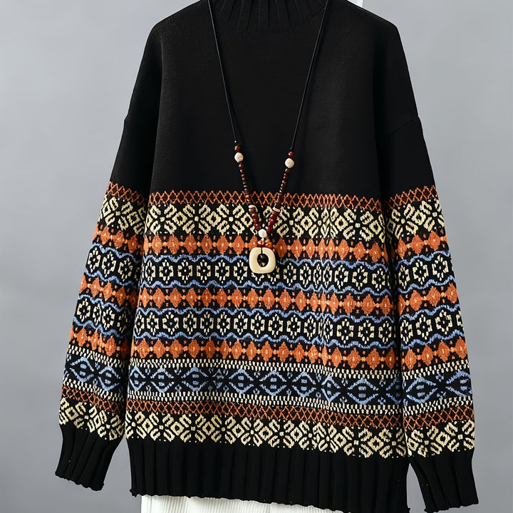 Vintage Jacquard luźny-krój sweter