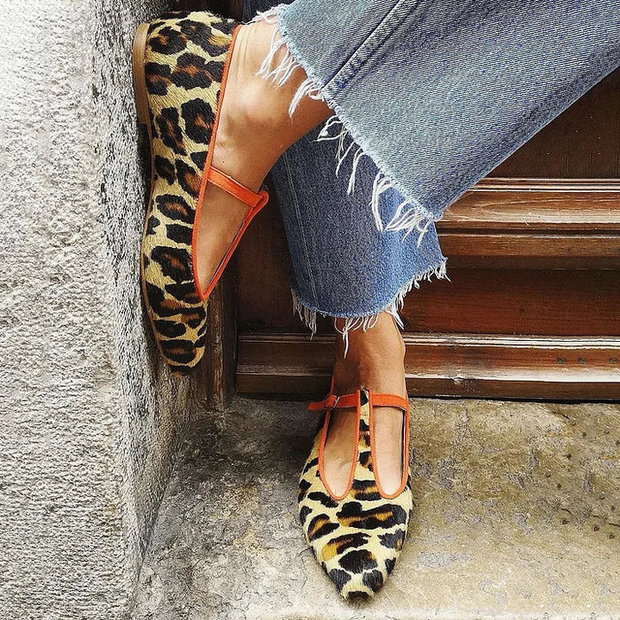 Elegancki Leopard pasek Flat buty