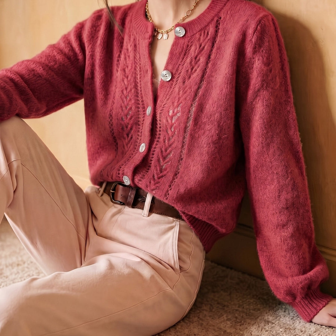 Miękko fakturowany Round-Neck kardigan