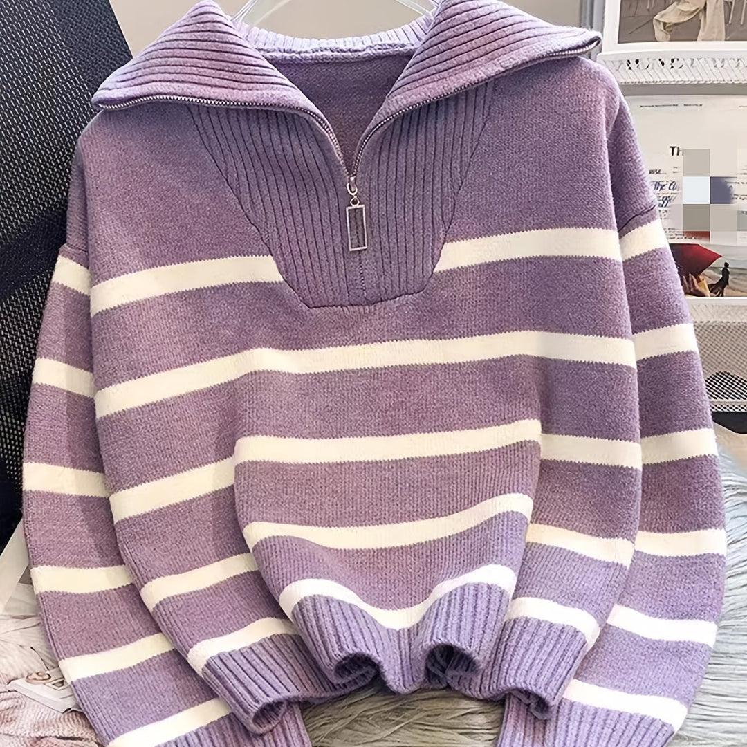 W paski zamek 1/4 sweter