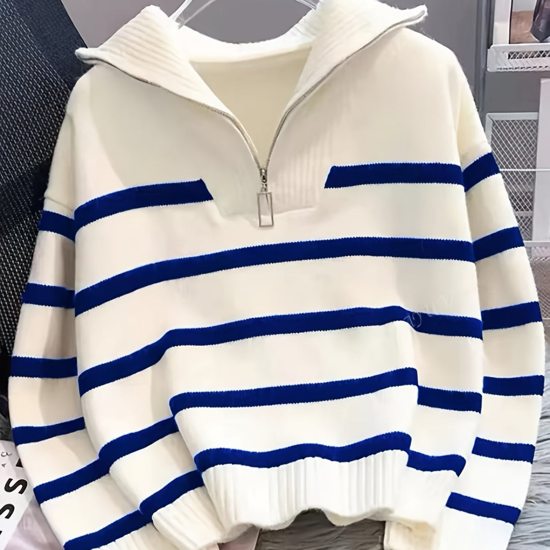 W paski zamek 1/4 sweter