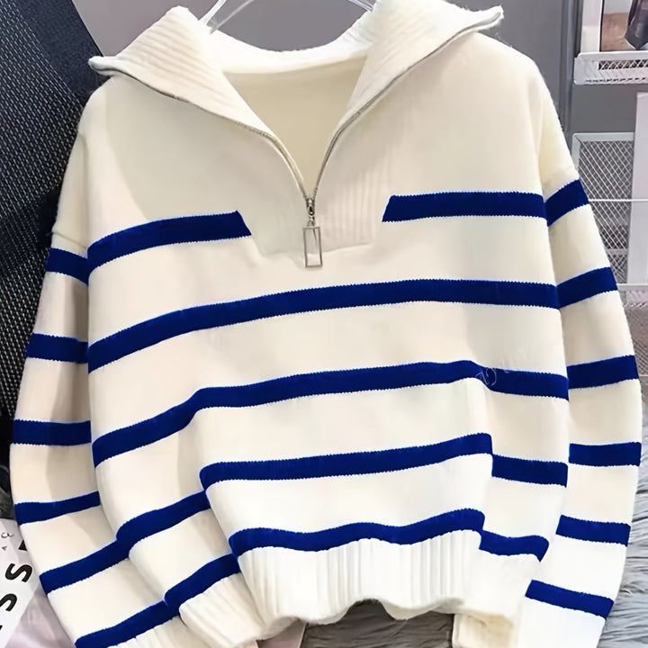 W paski zamek 1/4 sweter