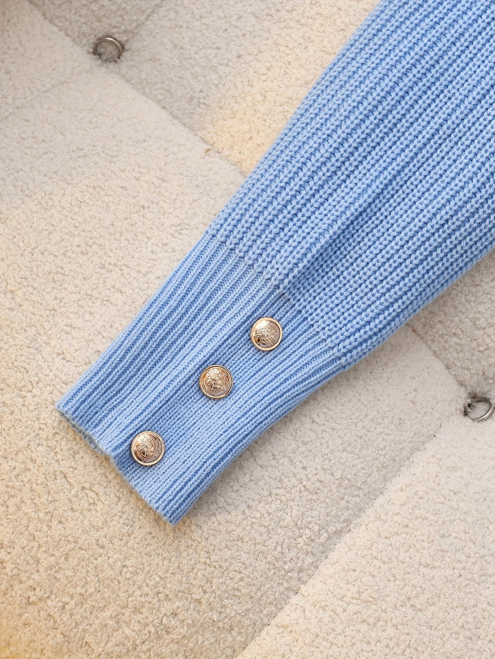 Drapowany szyja Button-Cuff sweter