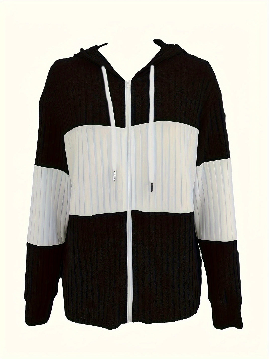 Przytulny blok kolorów Zip-Up bluza z kapturem