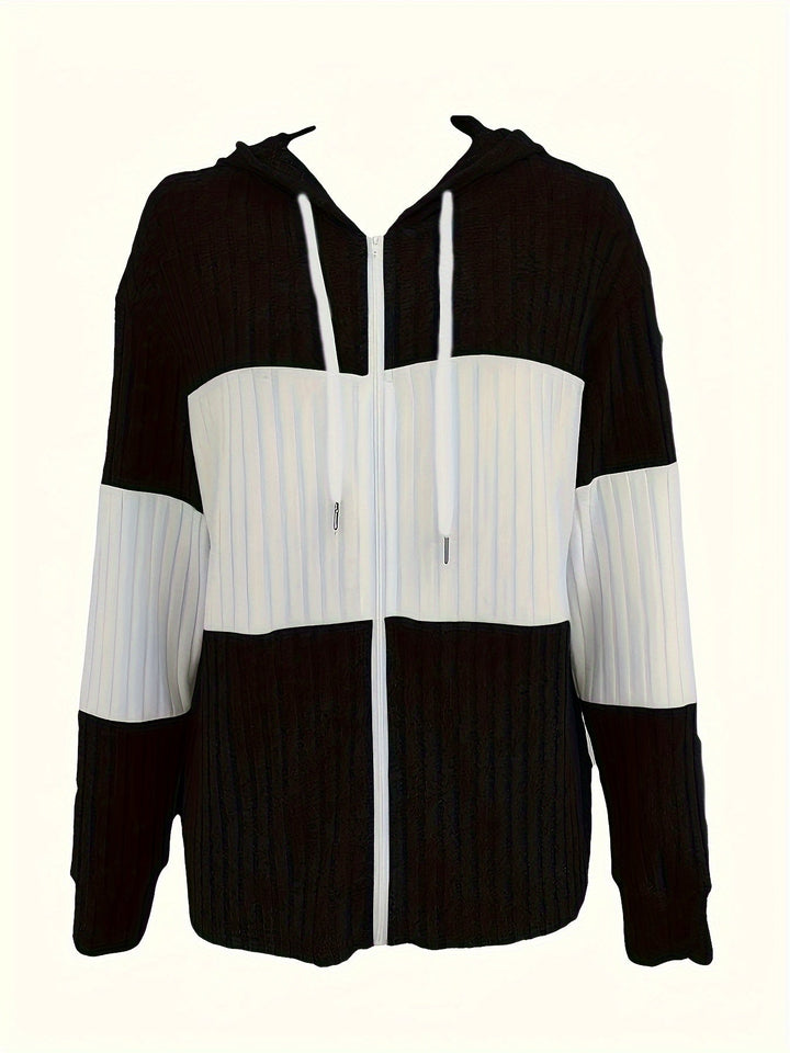 Przytulny blok kolorów Zip-Up bluza z kapturem