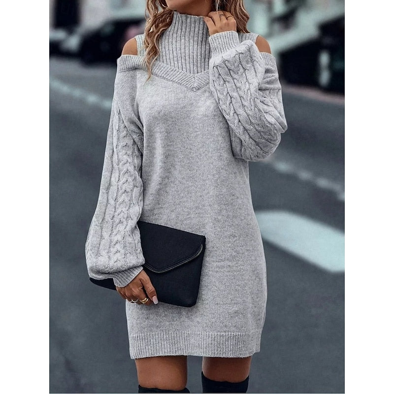 Cold-Shoulder sweter z golfem sukienka