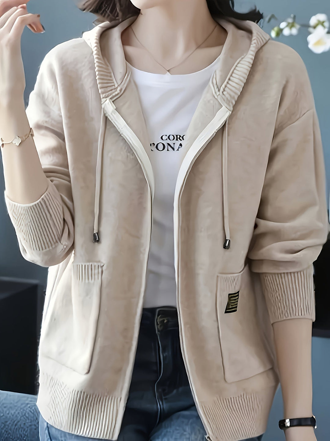 Przytulny Zip-Up z kapturem kardigan