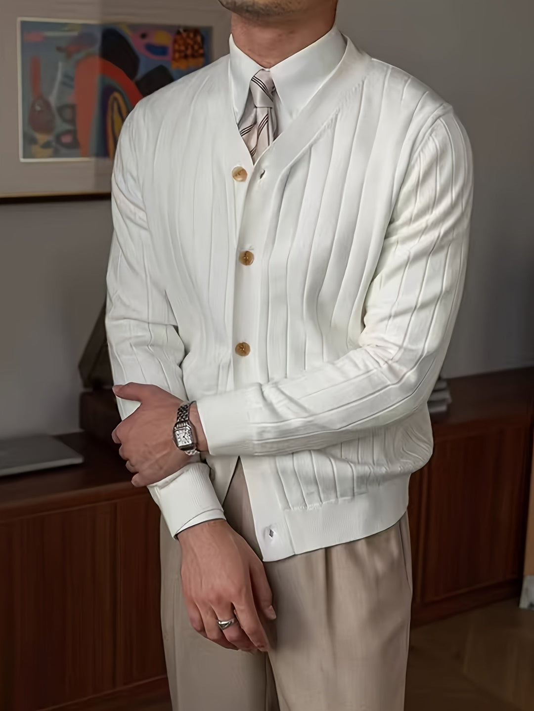 Prążkowany Button-Up kardigan