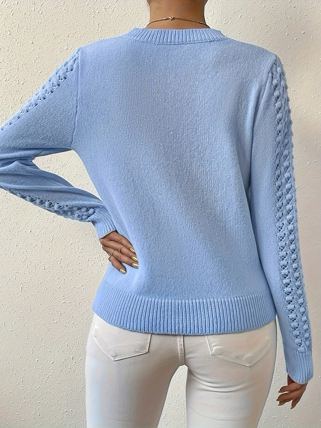 Pointelle-Knit Round szyja sweter