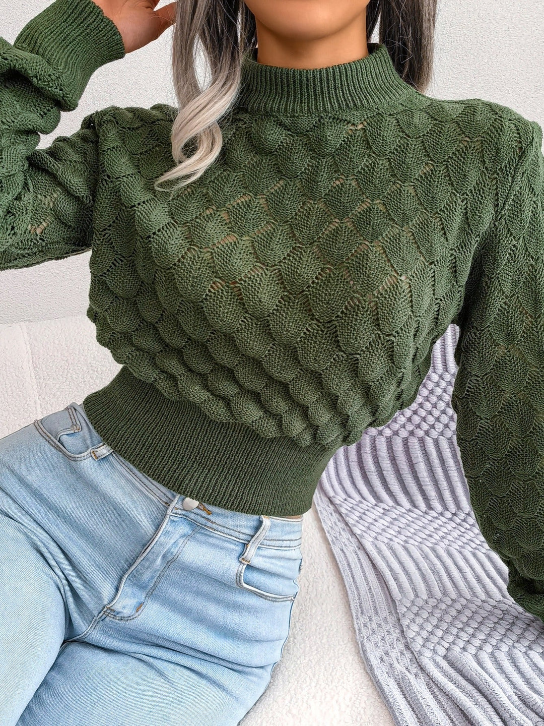 Fakturowany Cropped sweter