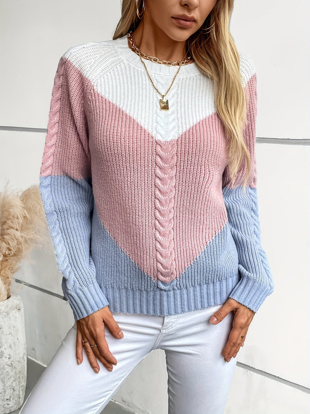 Colorblock dzianina sweter