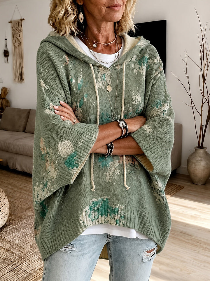 Z kapturem kwiatowy Cape sweter