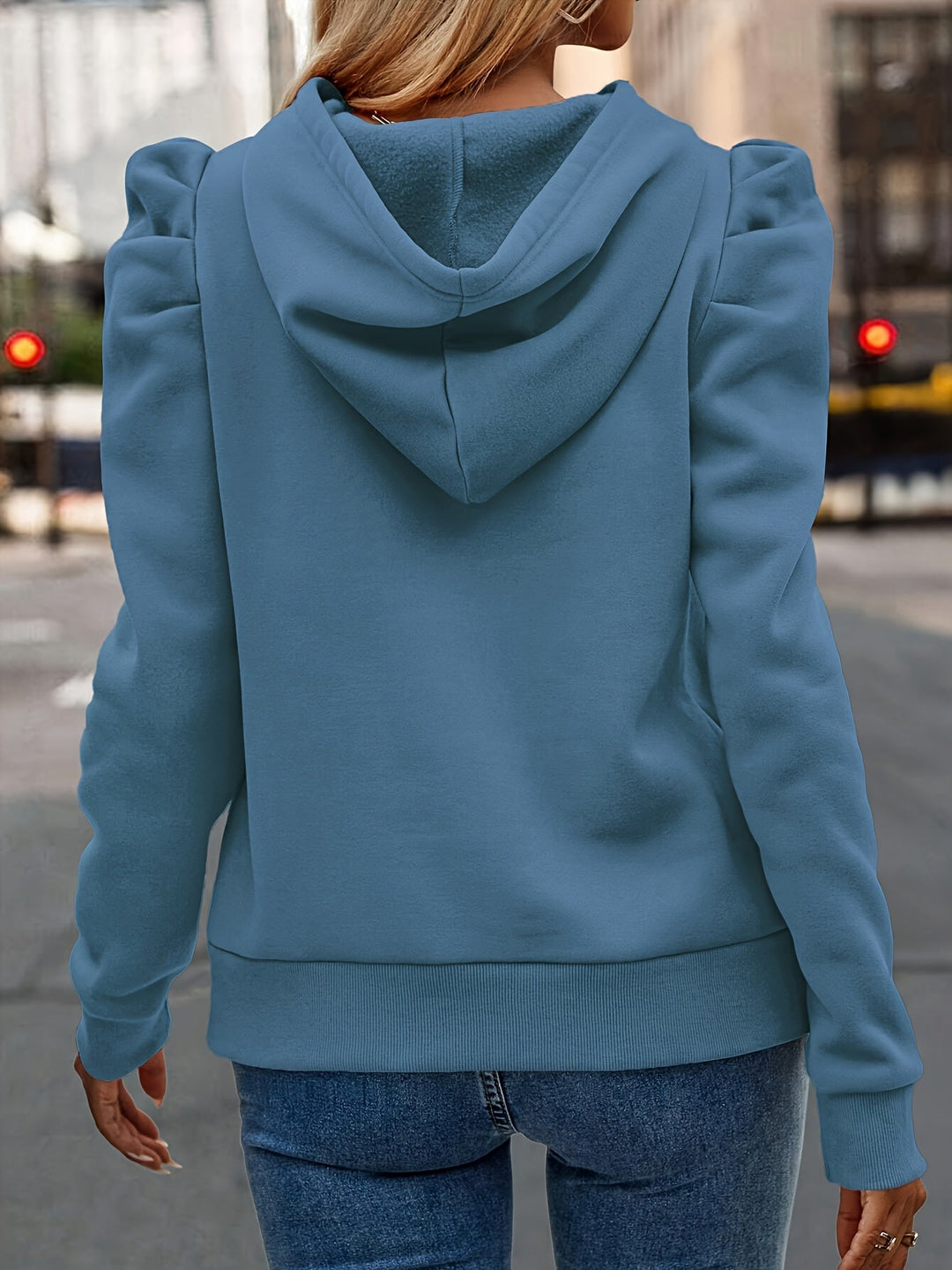 Puff-Sleeve sznurek bluza z kapturem