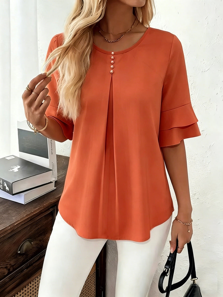 Flared-Sleeve plisowany bluzka