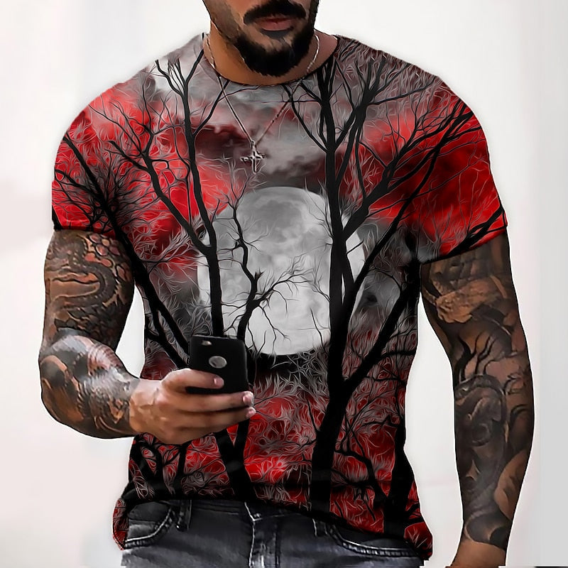 Halloween księżyc graficzny okrągły dekolt T-shirt