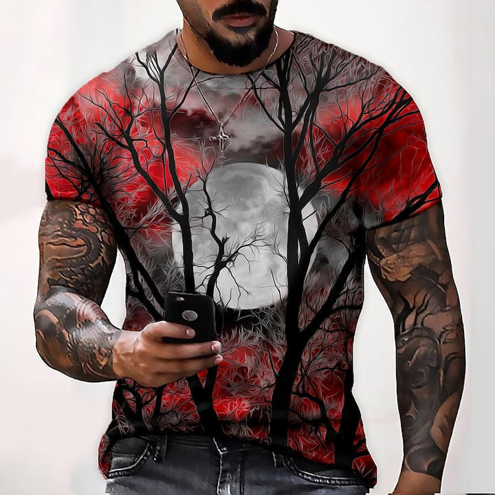 Halloween księżyc graficzny okrągły dekolt T-shirt