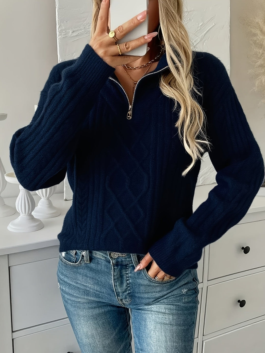 Fakturowany zamek 1/2 sweter