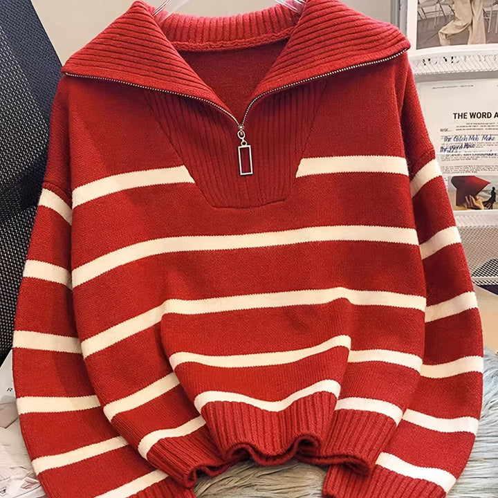 W paski zamek 1/4 sweter