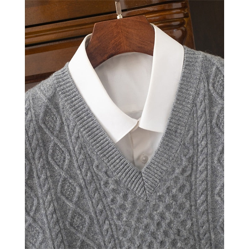Cable-Textured sweter z dekoltem V kamizelka