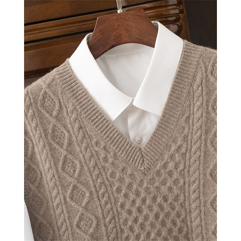 Cable-Textured sweter z dekoltem V kamizelka
