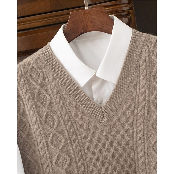 Cable-Textured sweter z dekoltem V kamizelka