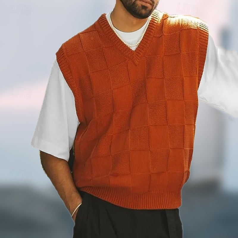 Fakturowany sweter z dekoltem V kamizelka