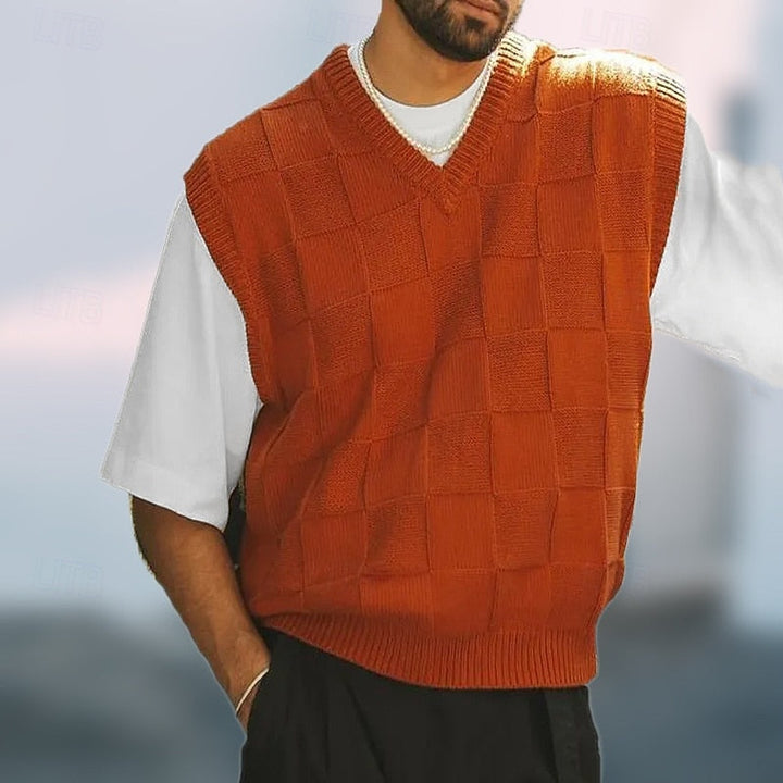 Fakturowany sweter z dekoltem V kamizelka
