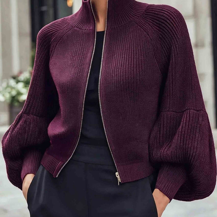 Zip-Up Puff-Sleeve kardigan