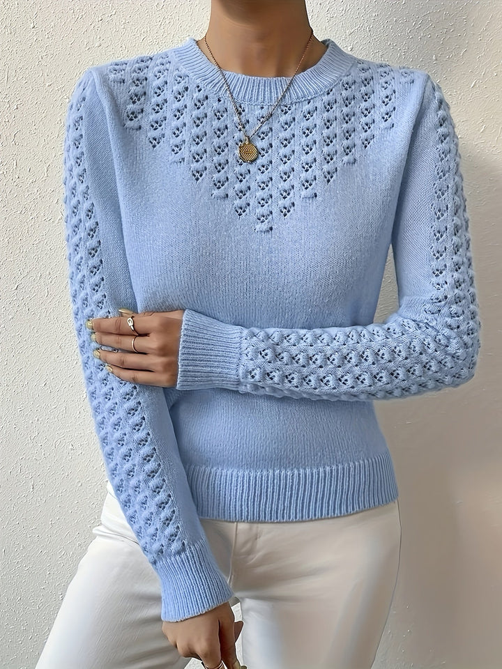 Pointelle-Knit Round szyja sweter