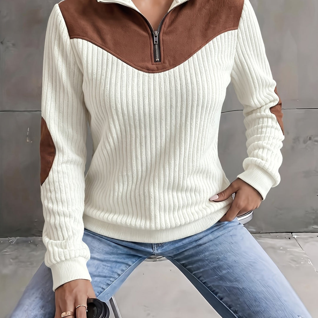 Prążkowany zamek 1/4 sweter