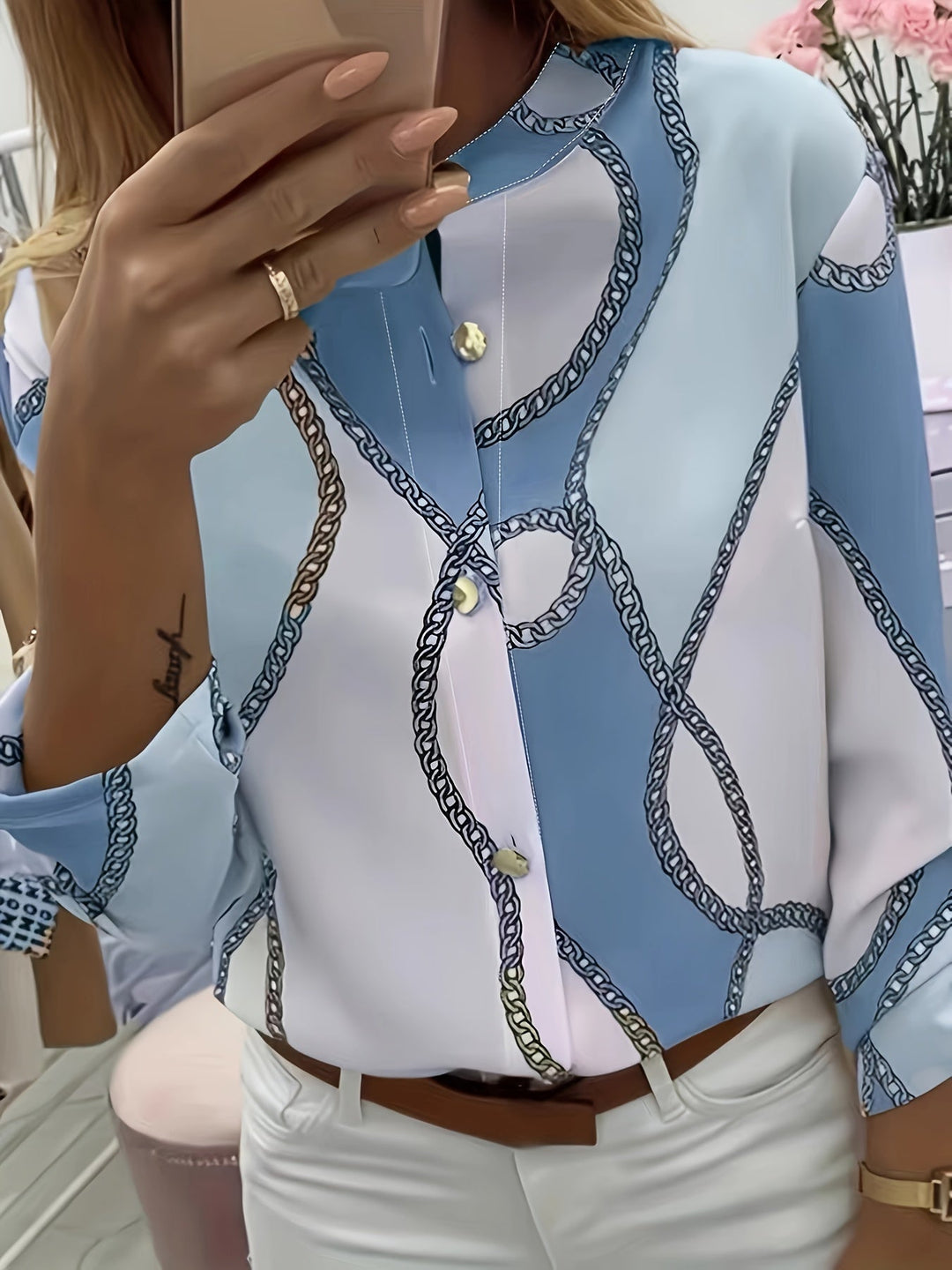 Chain-Print z kołnierzem koszula