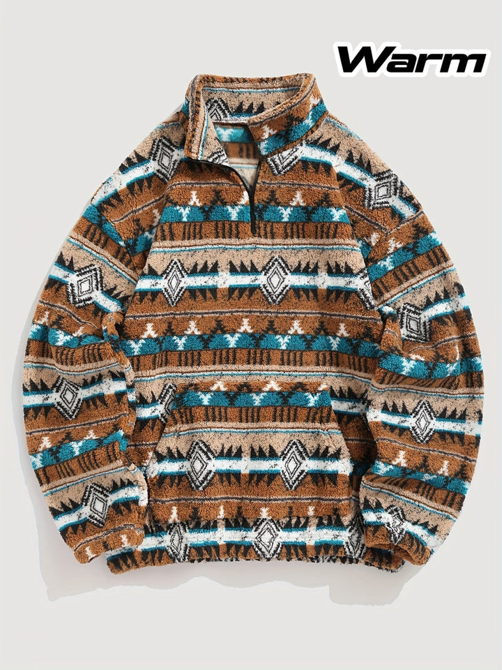 Wzorzysty zamek 1/4 sweter
