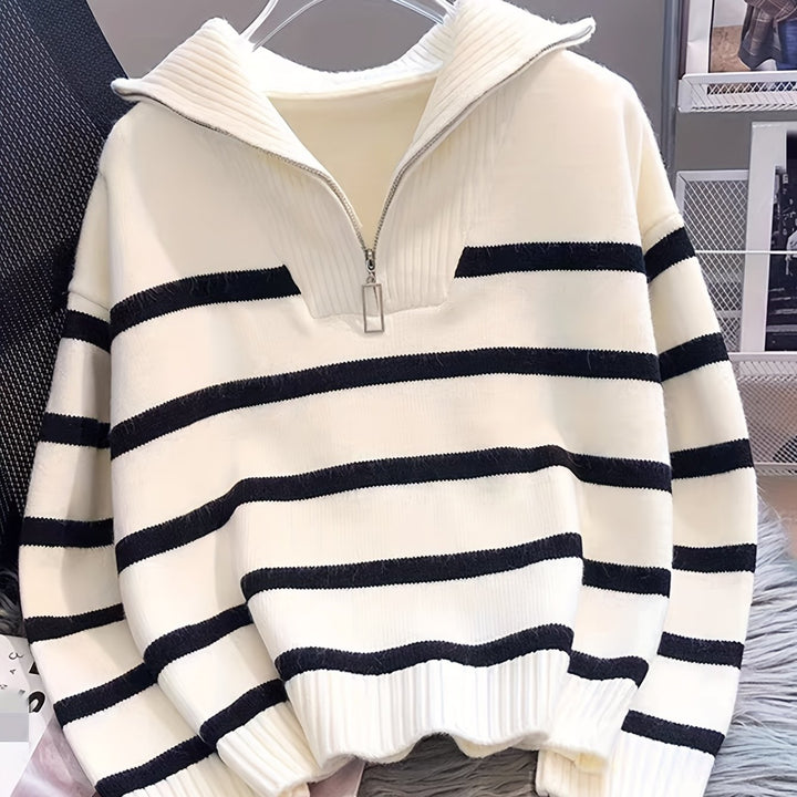 W paski zamek 1/4 sweter