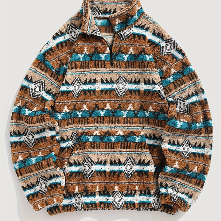 Wzorzysty zamek 1/4 sweter