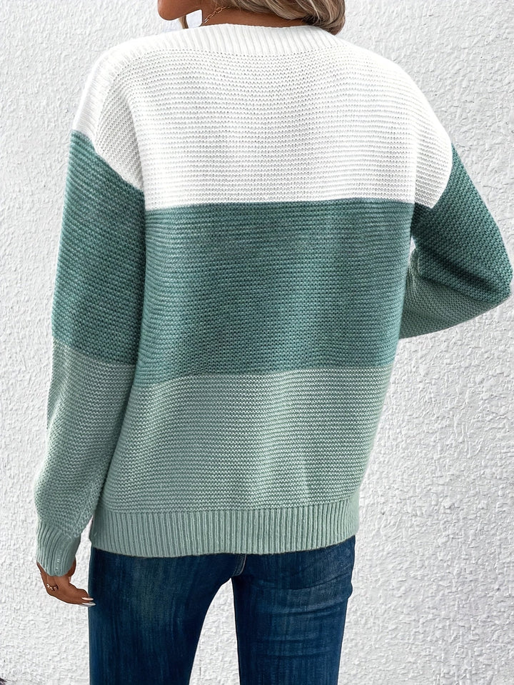 Blok kolorów Drop-Shoulder sweter