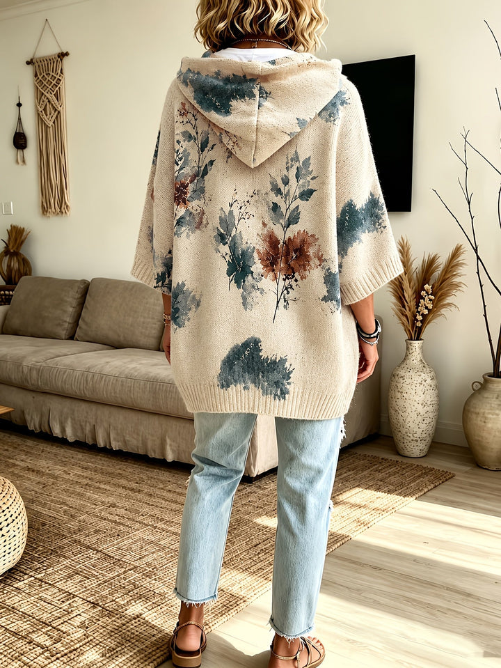 Z kapturem kwiatowy Cape sweter